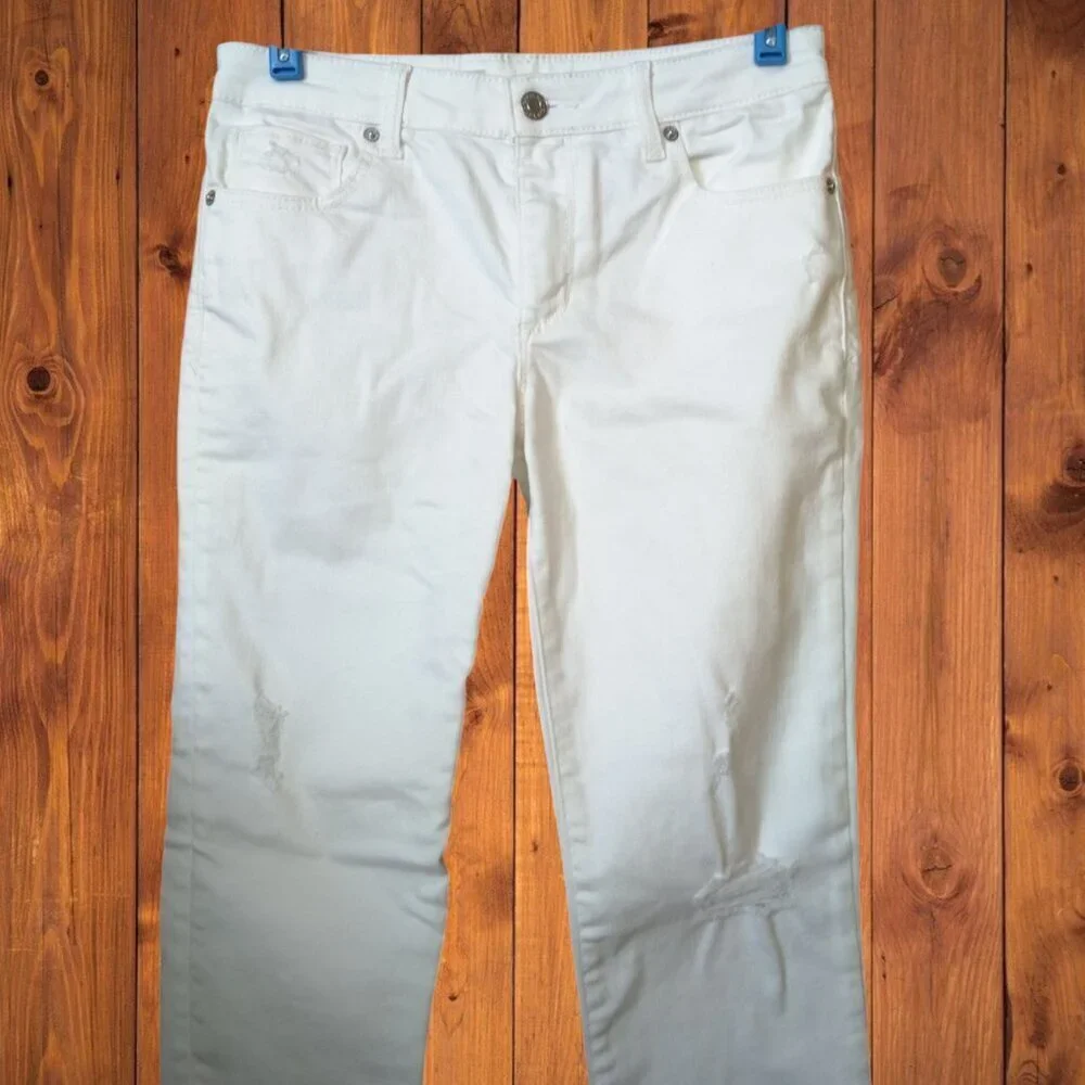 GAP Denim Girl's Size 16 White Super Skinny Ankle Jeans Distressed Raw Hem